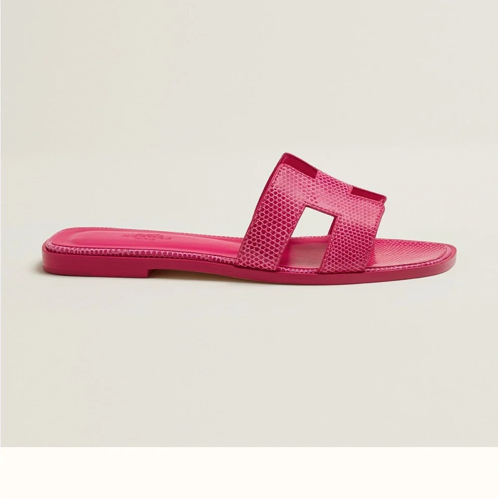 HP🎉RARE PINK LIZARD HERMÈS ORAN SANDALS - Picture 3 of 15
